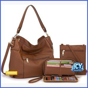 Large Hobo Crossbody Bag Set with Wallet, Synthetic Leather